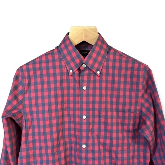 NWOT J.Crew Men’s Blue / Salmon Check Button Front Shirt, Size Small - Picture 3 of 10